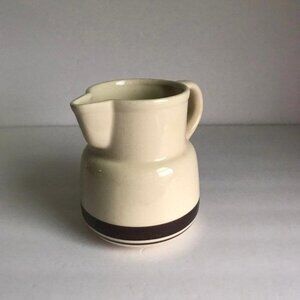 Vintage Off-White Ceramic Jug with Brown Stripes - 1960s Vintage Kitchenware